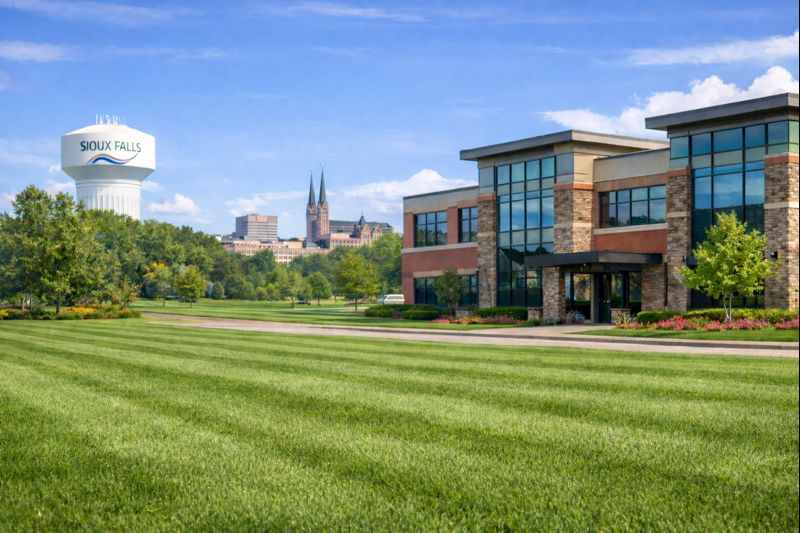 Green commercial turf maintained with seasonal fertilization program