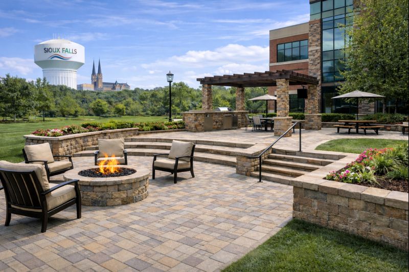 Commercial hardscaping in Sioux Falls, SD featuring professional site finishes