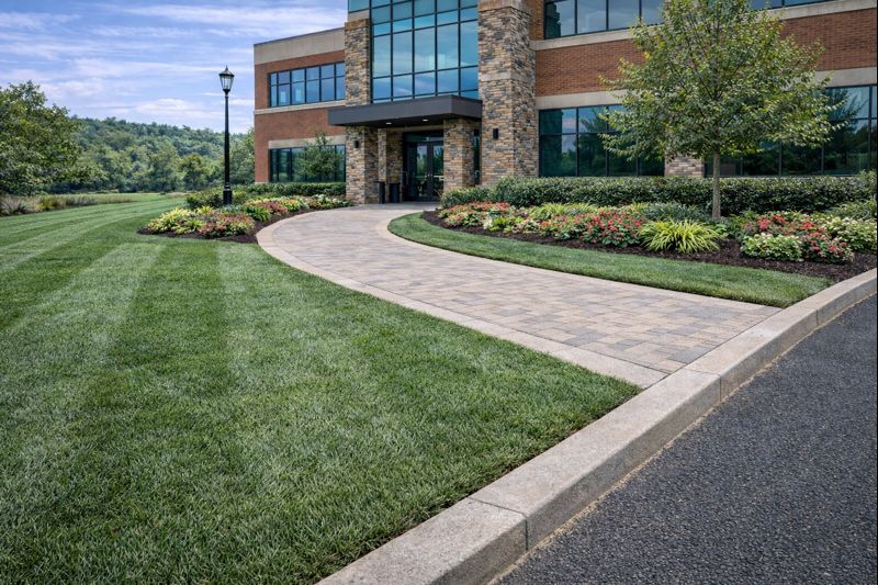 Clean commercial landscaping and turf maintained for curb appeal