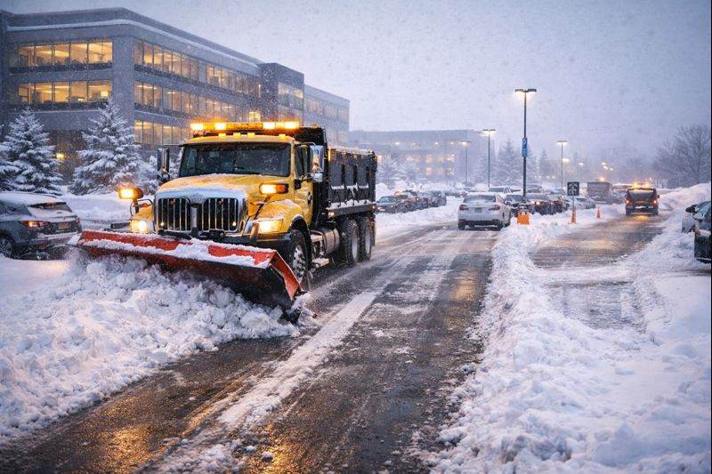 Commercial parking lot plowing example in Sioux Falls, SD