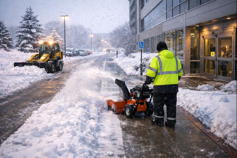 Commercial sidewalk clearing example in Sioux Falls, SD
