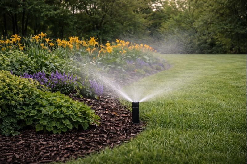 Irrigation system watering lawn and landscape in Sioux Falls SD