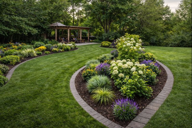 Landscaping installation with clean edging and beds in Sioux Falls SD